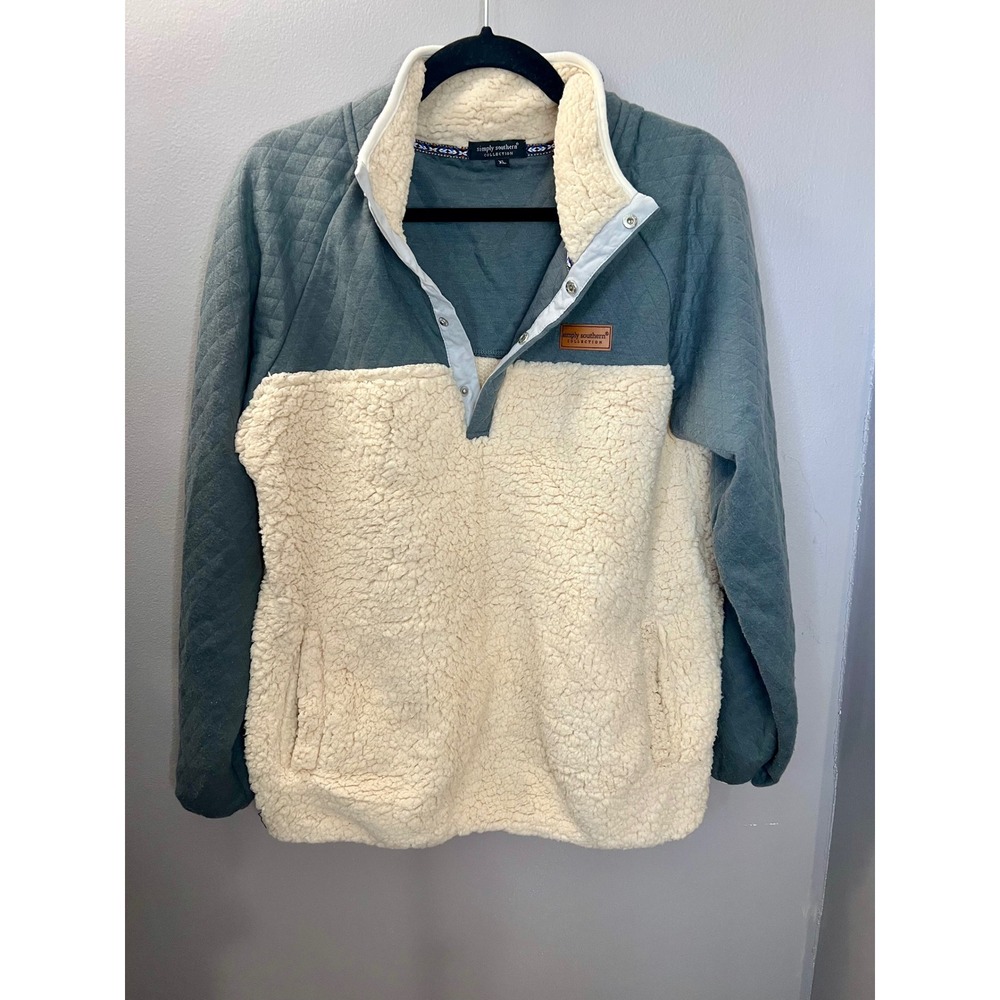 Simply Southern Green and Cream Sherpa Pullover Hoodie